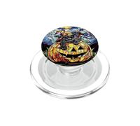 MoonPumpkin Spooky Stained Glass Witch Cat Pumpkin Pattern PopSockets PopGrip per MagSafe