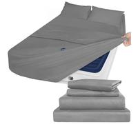 Moonsea Set di lenzuola per letto queen size con tasca profonda per materasso ad aria, 4 pezzi, per letto queen size, resistenti allo sbiadimento, per materassi ad aria da 40,6 a 61 cm, grigio