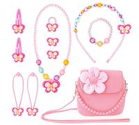 MoonSing Gioielli per bambini piccole ragazze peluche borsetta portafogli set di gioielli per bambini con collana, bracciale anello e orecchino, cotone, plastica