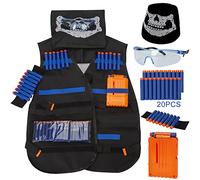 MoonSing Kit di Giubbotto Tattico, Gilet Tattico Per Bambini, Compatibile per Nerf Pistole N-Strike Elite Series, con 20 Freccette di Schiuma, Clip di Ricarica, Cinturini da Polso, Maschera, Occhiali