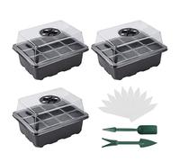 MoonSing Vassoio di Germinazione, Set di 3 Vassoi di Avviamento per Piantine con cupole Ventilate, Kit di Propagazione per Piantine in Serra per Coltivazione in Serra(12 Celle per Vassoio)