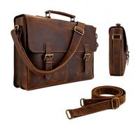 moonster® Borsa Tracolla Regolabile Donna e Uomo - in Vera Pelle di Bufalo Invecchiata - Porta PC con Scomparto Imbottito per Laptop da 16’’ + Tasche