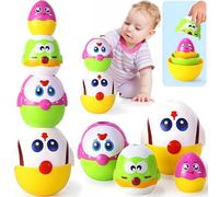 MOONTOY Giocattoli Montessori per 1 2 anni, 8PCS impilabili giocattoli per i più piccoli, pollo nidificazione impilabile uova giocattolo, bagno educativo bambino giocattolo 12 18 mesi regalo di