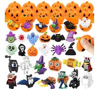 MOONTOY Regali Halloween per Bambini, 24 Zucche Sorpresa con 12 Squishy & 12 Blocchi 2 in 1, Riempitivi DIY per Sacchetti Halloween, Dolcetto o Scherzetto e Regali Classe per Bambini e Bambine 3+