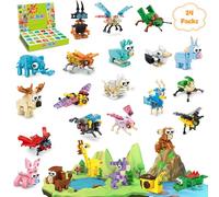 MOONTOY Regalini Fine Festa Bambini, 24 Pack Animali Blocchi da Costruzione Gioco Costruire, 3 IN 1 Costruzioni Mattoncini per Bambini 3-12, Mini Set di Costruzioni, Regali Compleanno
