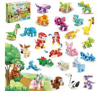 MOONTOY Regalini Fine Festa Compleanno Invitati, 24 Animali Blocchi da Costruzione Gioco Costruire, 3 IN 1 Mini Dinosauri Mattoncini Costruzioni Bambini 3-12 Anni, Party Favors per Carnevale Natale