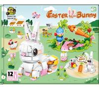 MOONTOY Set di coniglietti pasquali per bambini, 12 in 1, con uova preriempite, contiene pulcini, pecora, carota, fiore, cesto di Pasqua e decorazioni per ragazzi e ragazze