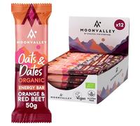 MOONVALLEY Barrette Energy Arancia e Barbabietola Rossa - a base di Avena & Datteri - Vegan, Bio, Senza Glutine, Senza Zuccheri Aggiunti - Confezione da 12 Barrette da 50g