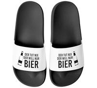 MoonWorks® Ciabatte da bagno con scritta divertente Der tut nich der will nur Birra Badelatschen Stampa Umisex Scarpe da bagno, Der Tut Nix Nero Bianco, 46 EU