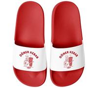 MoonWorks Ciabatte da bagno con stampa divertente Döner Kebab Ciabatte da bagno unisex con stampa, Kebab rosso bianco, 43 EU