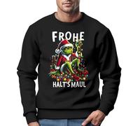MoonWorks Felpa da uomo con scritta in lingua tedesca "Frohe Christmas Muffle Natale", Grinch Nero, L