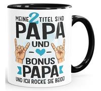 MoonWorks® Tazza da caffè con scritta "I miei due titoli sono papà e bonus papà nonno idea regalo papà compleanno festa del papà bianco interno nero standard
