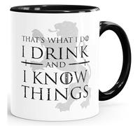 MoonWorks® Tazza da caffè con scritta in lingua inglese That's what i do i drink and i know things idea regalo per gli appassionati di serie, tazza da ufficio, colore nero