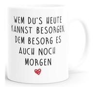 Moonworks Tazza da caffè con scritta "Wem du es heute kannst besorgen, dem besorg es auch noch morgen - Federa per cuscino con scritta "Love", colore: bianco