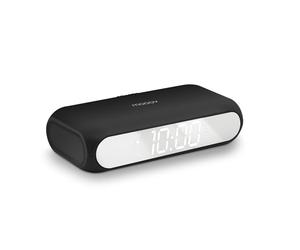 MOOOV 477353 - Orologio sveglia digitale con specchio e base di ricarica wireless, caricabatterie wireless e con cavo, 2 allarmi, nero