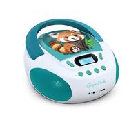 MOOOV 477414 - Lettore CD per bambini Panda Roux MP3 e porta USB, presa per cuffie, supporto portatile con maniglia di trasporto, alimentazione elettrica o batterie, verde e bianco