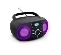 Mooov Lettore CD portatile, lettore CD audio CD-R/CD-RW/CD-MP3, radio FM, porta USB, effetti di luce LED, impugnatura ergonomica, alimentatore o funzionamento a batteria, nero 477415