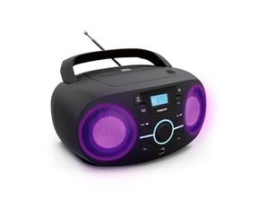 Mooov Lettore CD portatile, lettore CD audio CD-R/CD-RW/CD-MP3, radio FM, porta USB, effetti di luce LED, impugnatura ergonomica, alimentatore o funzionamento a batteria, nero 477415