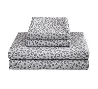 Mooreeke Lenzuola con stampa leopardata con ghepardo per letto matrimoniale, in morbida microfibra, con tasca profonda, antiscivolo, lenzuolo queen size, grigio argento con motivo animalier