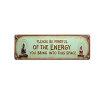 Moorfowl Positive Affirmations - Targa decorativa da parete con scritta "Good Vibes Only", in metallo, con scritta motivazionale "Be Mindful of the Energy" (lingua italiana non garantita)