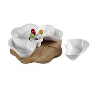 moorg Antipastiera in Ceramica, Set Aperitivo con Base in Legno e 4 Ciotoline per Aperitivo, Stuzzicadenti Multiuso Colorati con Testa in Ceramica, Piatti da Portata Eleganti