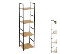 moorg Scaffale Alto e Stretto a Colonna in Legno e Metallo, Libreria Verticale 4 Ripiani, Mobiletto Salvaspazio per Bagno, Cucina e Soggiorno, Design Industriale, 29x24x112cm