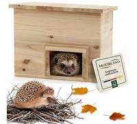 Moorland Casetta per ricci - Rifugio compatto 20×20 cm con base e tetto fisso, ingresso a labirinto estraibile, in legno FSC naturale, ideale per giardini o terrazze