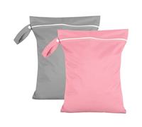 Moorle 2 Stück Nassbeutel 40 x 30 cm, Wasserdichter Wäschesack Grau & Rosa, Wiederverwendbarer Reise Nasssack mit Reißverschluss, Klein Nasstasche Schwimmen für Badeanzüge, Strandtücher, Windeln