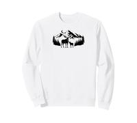 Moose And Calf Mountain Forest Night Line Art Felpa