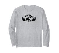 Moose And Calf Mountain Forest Night Line Art Maglia a Manica