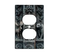 Moose - Coperture da parete duplex per bagno, stile rustico, naturale, con orso, volpe, autunno, in plastica, dimensioni standard, per prese elettriche, camera da letto, ufficio, cucina, ingresso