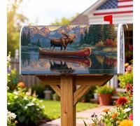 Moose Coperture magnetiche per cassette postali, copertura per cassetta postale stagionale con canoa montagne autunnali rustiche per giardino e cortile, 45,7 x 53,7 cm