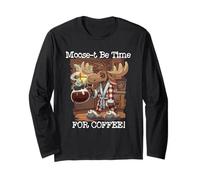 Moose-t Be Time for Coffee Funny Moose in Bathrobe Pun Maglia a Manica
