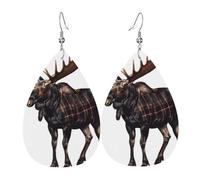 Moose With Buffalo Scottish Tartan Plaid Checkered Orecchini Da Donna In Pelle Di Goccia Eleganti Orecchini Pendenti Squisito Ciondolo A Goccia Per Matrimoni Appuntamenti Feste