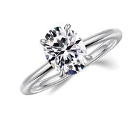 MOOSEA Anelli da donna in moissanite ovale da 2 carati, colore D, purezza VVS1, con diamanti creati in laboratorio, oro bianco 14 carati, con 4 artigli, moissanite, anelli di fidanzamento per donne