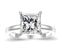 MOOSEA Anelli di fidanzamento da donna in moissanite principessa da 2 carati, 7 x 7 mm, colore D, purezza VVS1, con diamante creato in laboratorio, vermeil in oro bianco 18 carati, anello solitario in