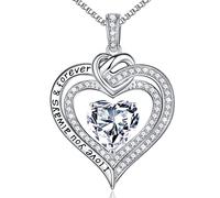 MOOSEA Forever Love - Collana da donna con ciondolo in pietra laterale con diamante moissanite, collana in oro bianco 18 carati, regalo di compleanno per mamma, moglie, nonna, figlia, fidanzata