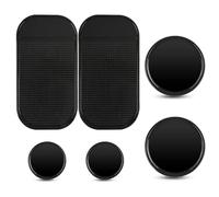 Mooshy 6 tappetini antiscivolo per auto, lavabili Nano Gel Pad double face, colore nero, antiscivolo, per cruscotto e cellulare, rotondi, 8 cm, 5 cm e quadrati