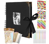 Mooshy Album fotografico da personalizzare - 80 pagine fai da te - Album fotografico nero grande da incollare, 29 x 21,5 cm, libro degli ospiti per compleanno, matrimonio, album fotografico, set