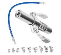 Mooshy G Grasso Pistola Accoppiatore, Autobloccante G Coupler Grease Press Testina Ingrassatore con Tubo Flessibile da 40cm e 9 M6 M8 M10 del Grasso Capezzolo per Tutti Pressa Grasso (Doppia Maniglia)