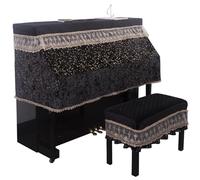 Mooson Lussuosa copertura per pianoforte verticale in velluto, nera con stelle dorate e bordo in pizzo, parte superiore trapuntata