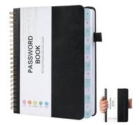 Moosono Libro delle password alfabetico con linguette, rubrica, quaderno a spirale per password, rubrica telefonica con penna, per la gestione di password e indirizzi, casa e ufficio, 14 x 19,5 cm