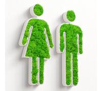 MOOSWERK Targhetta per WC da donna e da uomo con vero muschio | Targa autoadesiva per WC degli ospiti, WC unisex e bagno in bianco | Decorazione naturale per porta senza fori