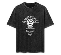 Mootaa Men's Women's Washed Vintage T Shirt Gracie Fighter BJJ Brazilian Jiu Jitsu Unisex Antique Wash T-Shirts Black XXL
