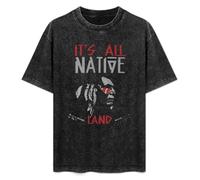 Mootaa Men's Women's Washed Vintage T Shirt It's all Native Land Americans Tribe Tribal Unisex Antique Wash T-Shirts Black 3XL