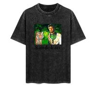Mootaa Men's Women's Washed Vintage T Shirt Sandokan The Pirate of Malaysia Unisex Antique Wash T-Shirts Black XL