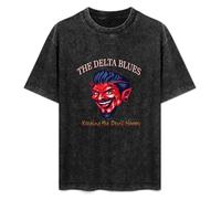 Mootaa Men's Women's Washed Vintage T Shirt The Delta Blues Robert Johnson The Devil's Music Unisex Antique Wash T-Shirts Black S
