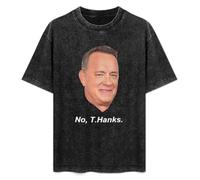 Mootaa Men's Women's Washed Vintage T Shirt Tom Hanks No Thanks Unisex Antique Wash T-Shirts Black L