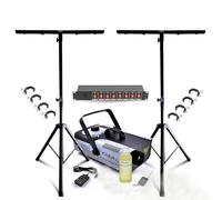 MOOVING LIGHT & SOUND - Confezione Luce DJ 2 Piedi Mooving Light ML-SUPPORT-DJLIGHT - 8 Ganci - Macchina per fumo Ibiza 1200W - Dispatching a 8 vie