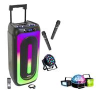 MOOVING LIGHT & SOUND - Pacchetto altoparlante Karaoke con batteria USB Bluetooth MS-MAGIC-SOUND1000 TWS 1000 W 2 microfoni - 4 giochi luci Strobe Astro Derby by